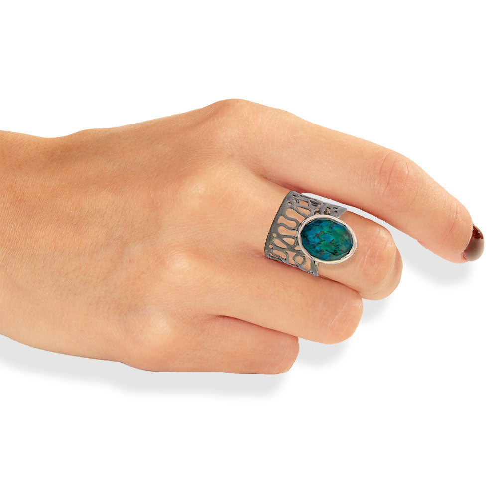 Handmade Black Plated Silver Ring With Chrysocolla Gemstone