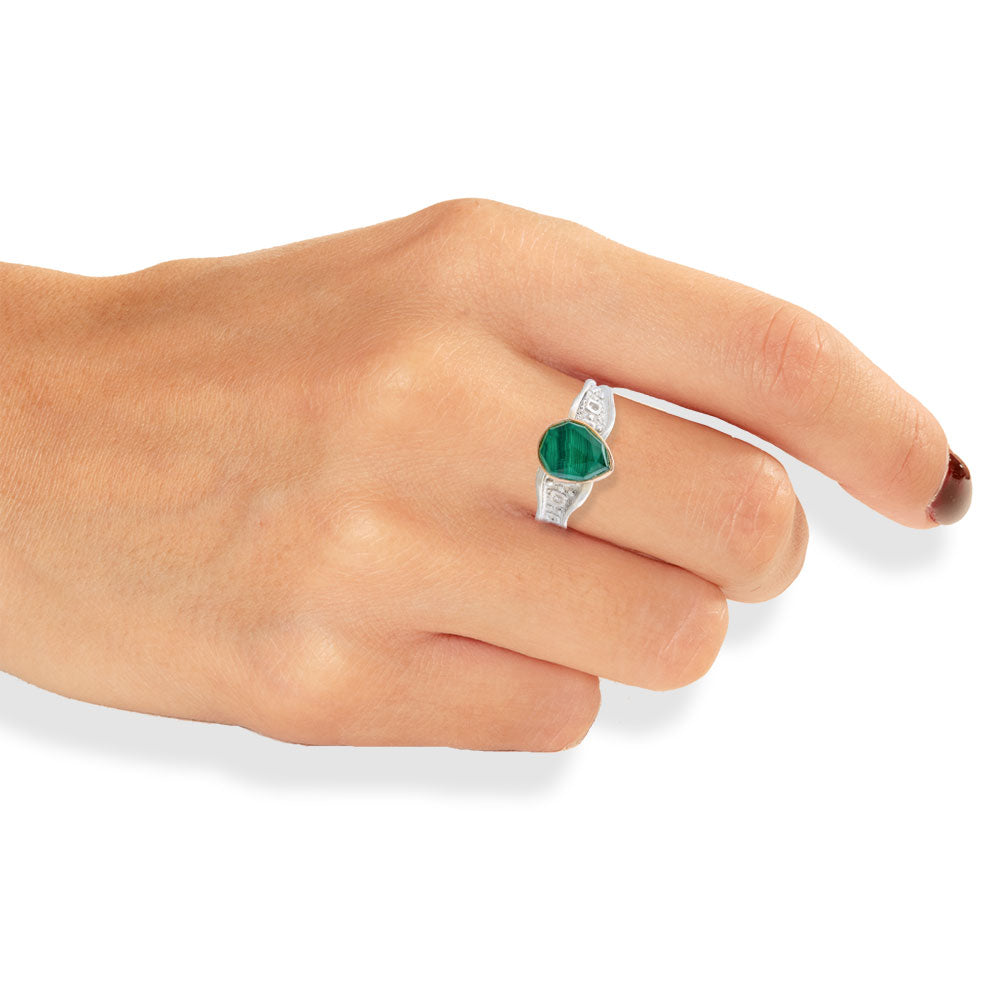 Handmade Silver Ring With Malachite Tear Stone - Anthos Crafts