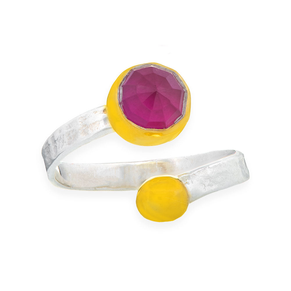 Handmade Silver Hammered Ring With Jade Fuchsia - Anthos Crafts