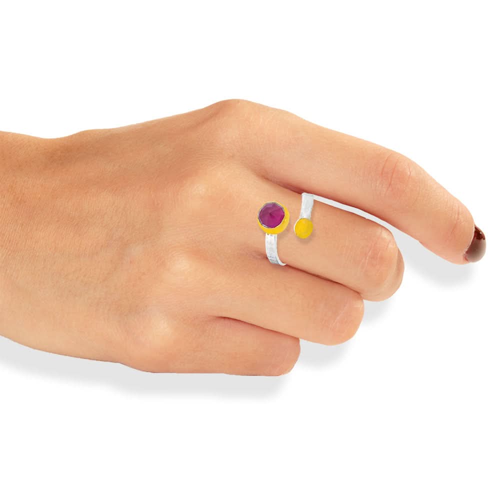 Handmade Silver Hammered Ring With Jade Fuchsia - Anthos Crafts