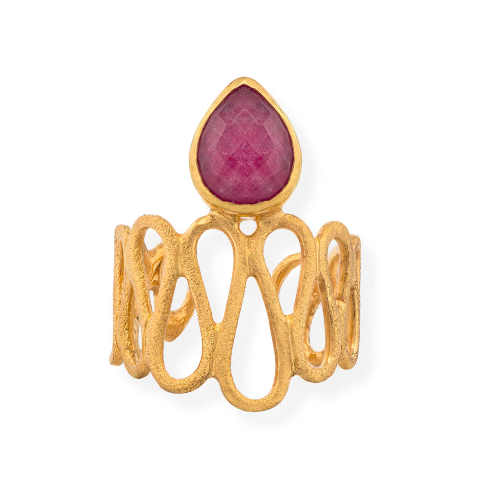 Handmade Gold Plated Silver Ring With A Ruby Quartz Gemstone - Anthos Crafts
