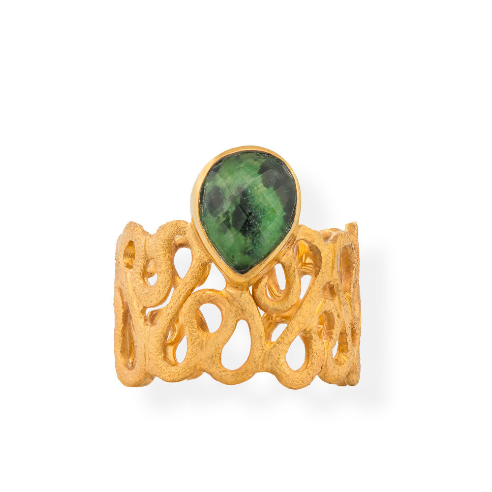 Handmade Gold Plated Silver Ring With A Zoisite Quartz Gemstone - Anthos Crafts