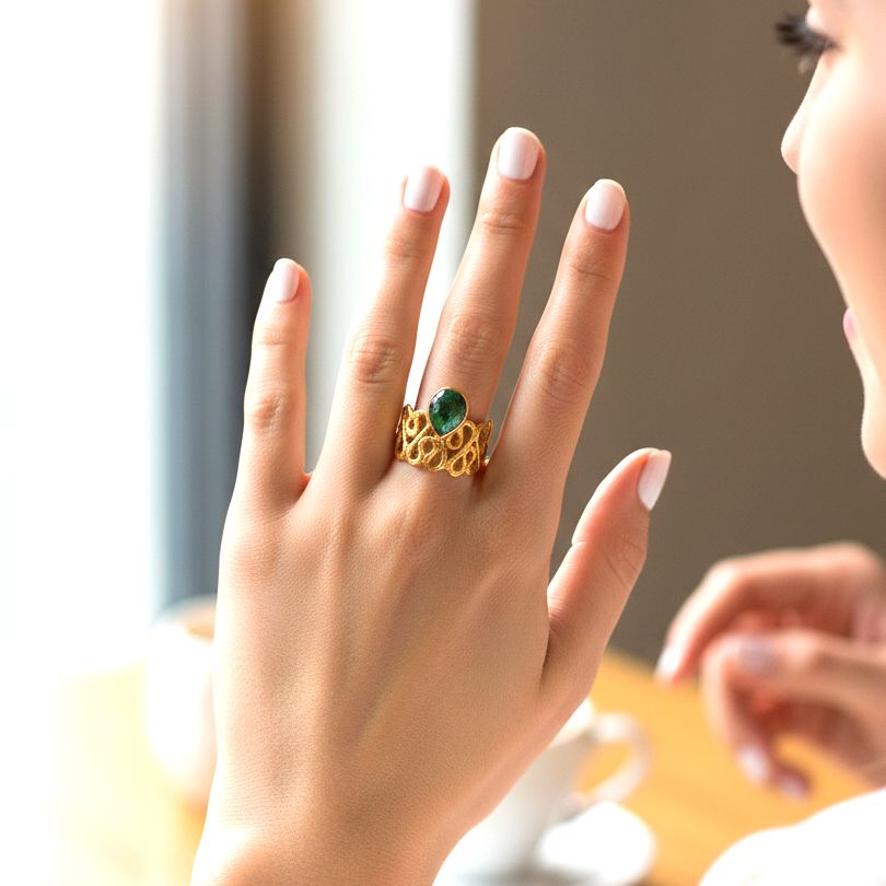 Handmade Gold Plated Silver Ring With A Zoisite Quartz Gemstone - Anthos Crafts