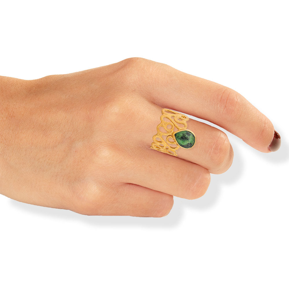 Handmade Gold Plated Silver Ring With A Zoisite Quartz Gemstone - Anthos Crafts