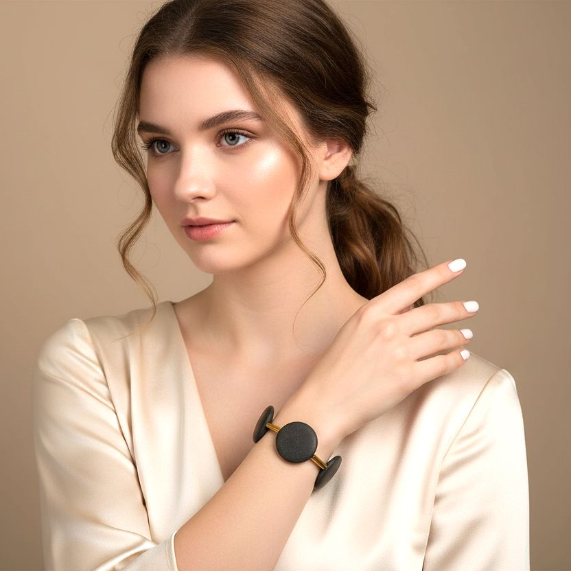 Handmade Bracelet With Black Agate & Hematite - Anthos Crafts