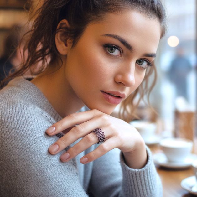 Rhodium Plated Silver Ring With Brown Cubic Zirconia - Anthos Crafts