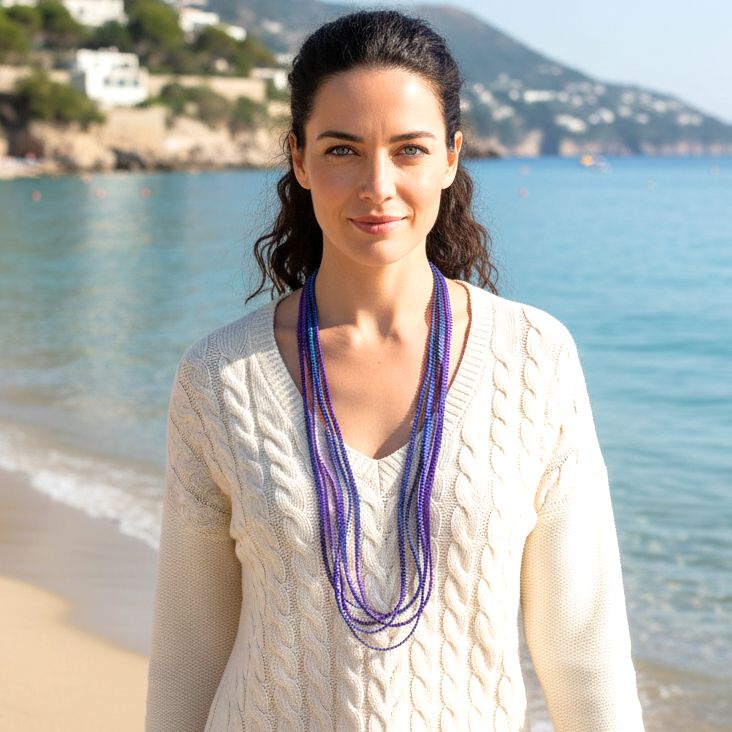 Satin Pleated Necklace Essilp Purple Blue KL 21 - Anthos Crafts