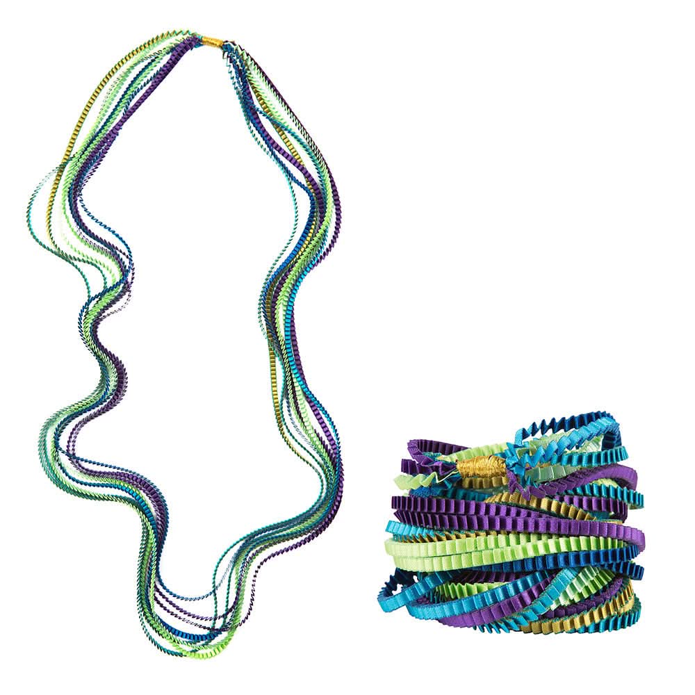 Satin Pleated Necklace Essilp Blue Turquoise Gold Purple Green KL328 - Anthos Crafts