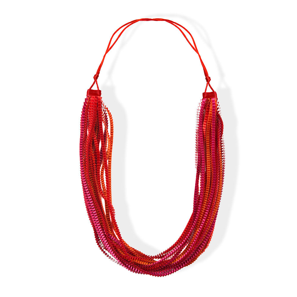 Satin Pleated Necklace Neos Orange Fuchsia Red Neos-n-404 - Anthos Crafts