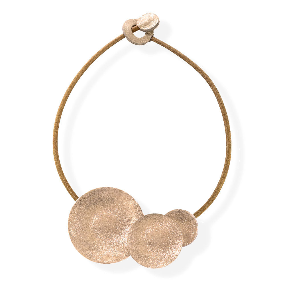 Handmade Rose Gold Short Leather Necklace Circles - Anthos Crafts