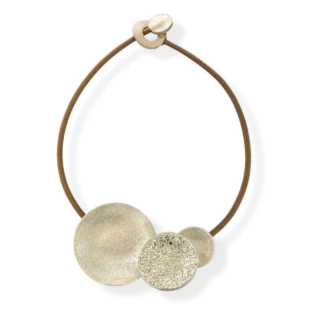 Handmade Gold Short Leather Necklace Circles - Anthos Crafts