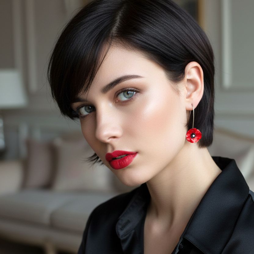 Handmade Silver Red Poppy Flower Drop Earrings - Anthos Crafts