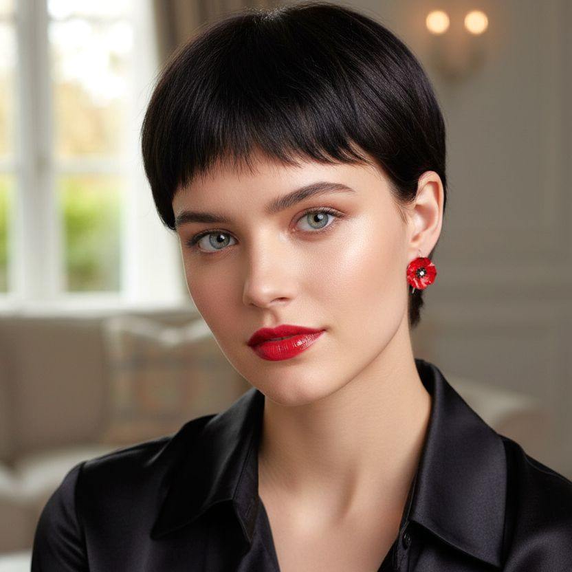 Χειροποίητα Ασημένια Κρεμαστά Σκουλαρίκια Κόκκινες Παπαρούνες Μικρές