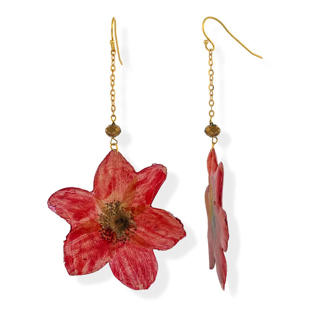 Handmade Gold Plated Silver Wild Anemone Dangle Earrings With Swarovski Stones - Anthos Crafts