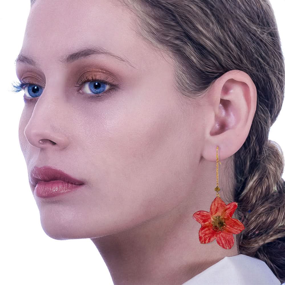 Handmade Gold Plated Silver Wild Anemone Dangle Earrings With Swarovski Stones - Anthos Crafts