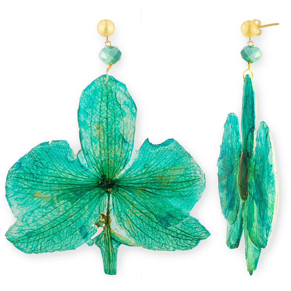 Flower Orchid Earrings With Swarovski Stones - Anthos Crafts