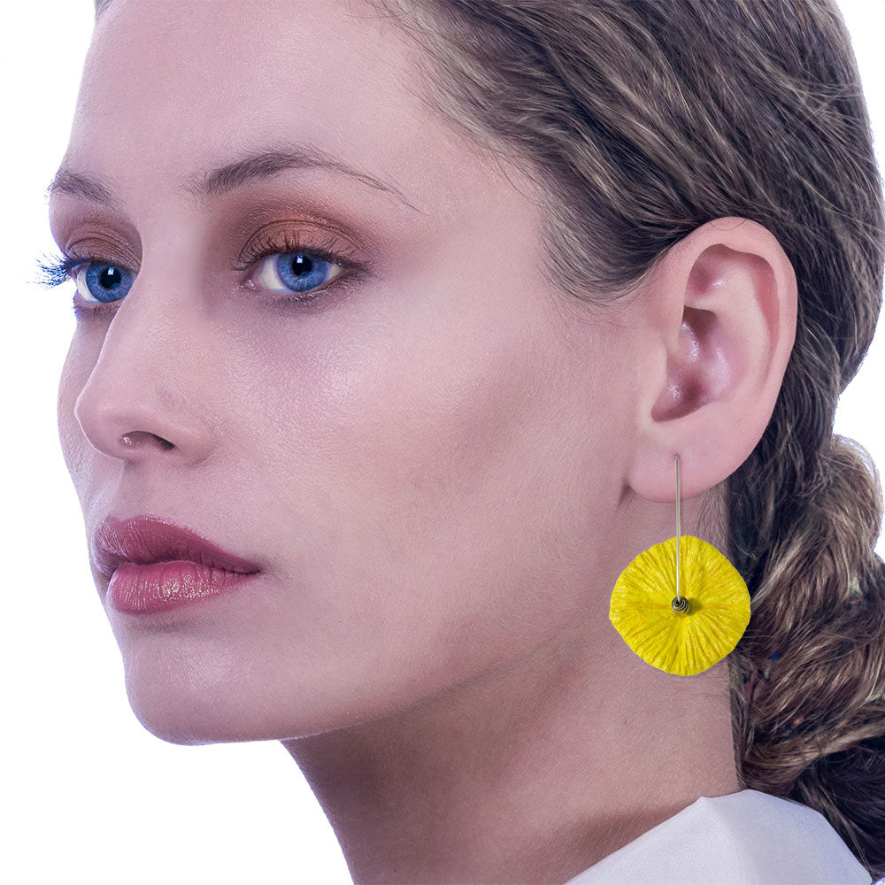 Handmade Flower Earrings Made From Papier-Mâché Yellow - Anthos Crafts