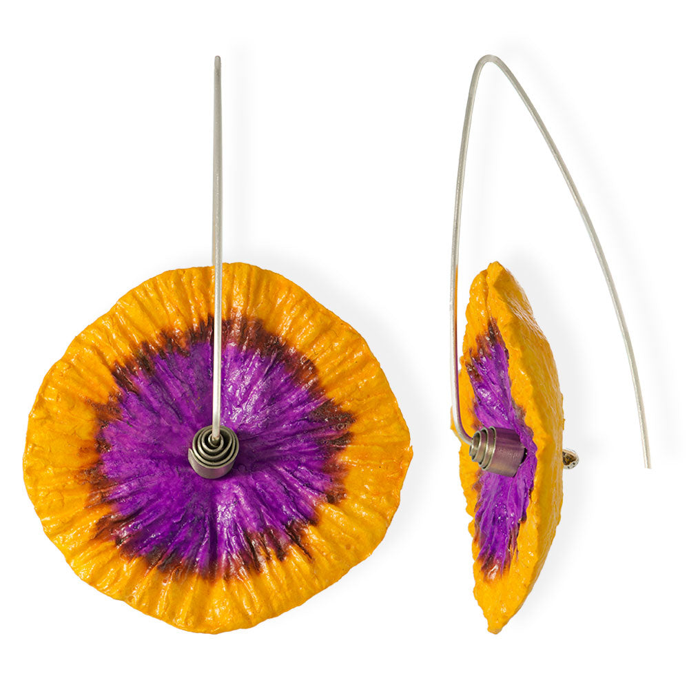 Handmade Flower Earrings Made From Papier-Mâché Orange Purple - Anthos Crafts
