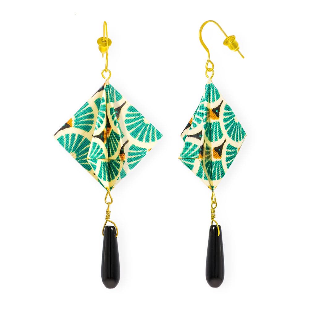 Origami Earrings Turquoise Manta Rays With Gemstones - Anthos Crafts