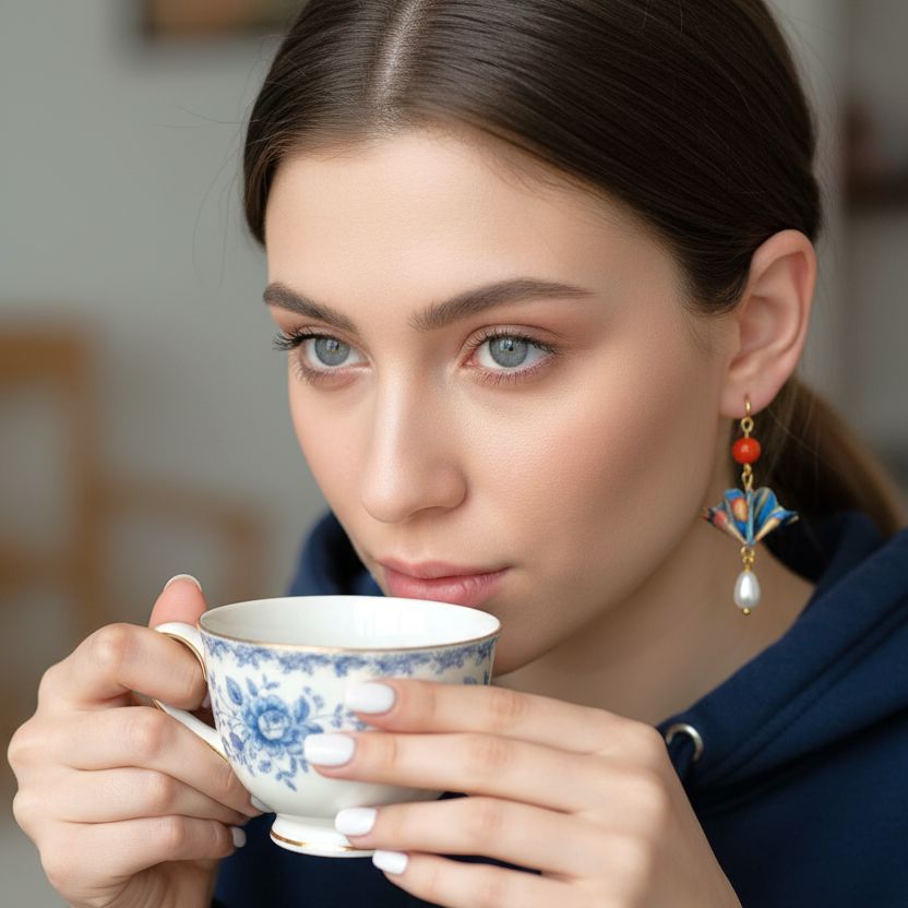 Origami Earrings Sky Blue Small Fans With Gemstones - Anthos Crafts
