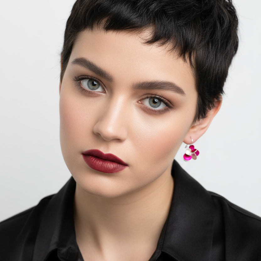 Χειροποίητα Ασημένια Φούξια Κραμαστά Σκουλαρίκια