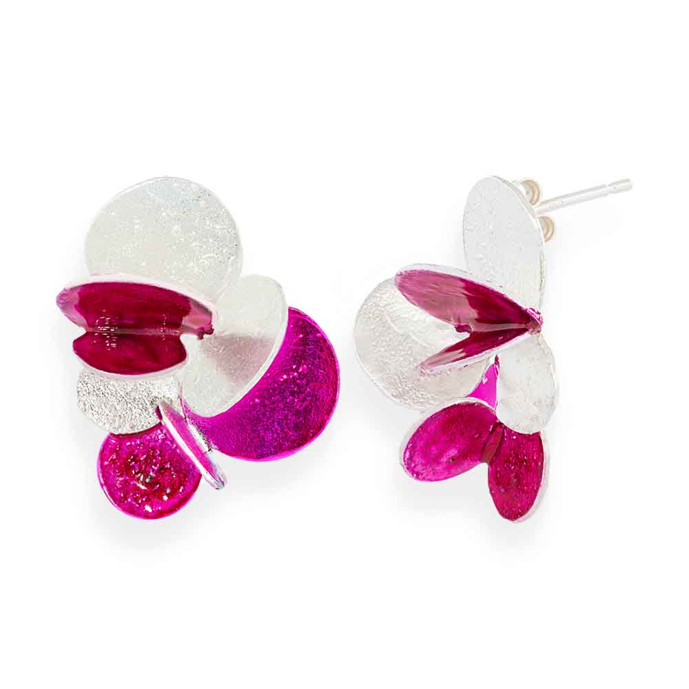 Handmade Silver Fuchsia Stud Earrings - Anthos Crafts