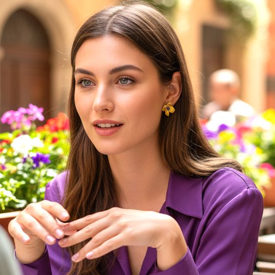 Handmade Silver Stud Earrings Yellow Winter Flowers - Anthos Crafts