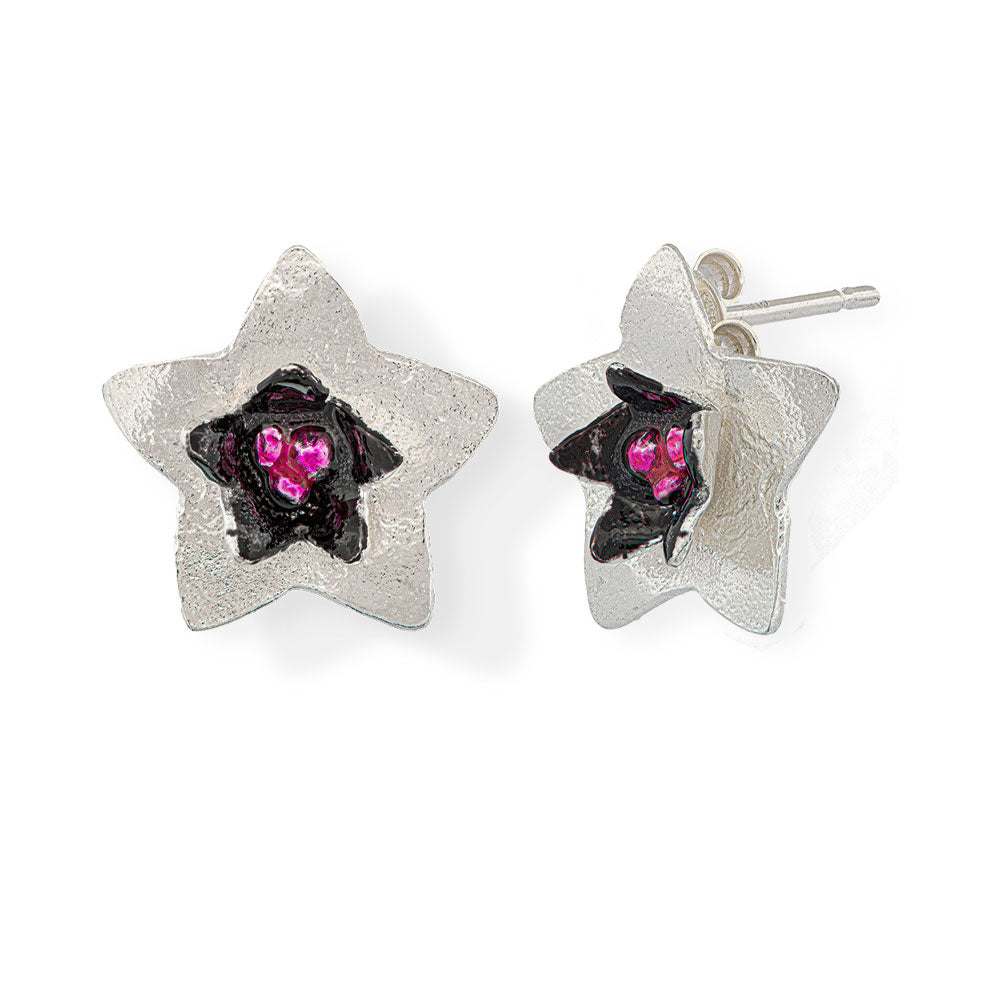 Handmade Silver Stud Earrings Hoya Flowers - Anthos Crafts
