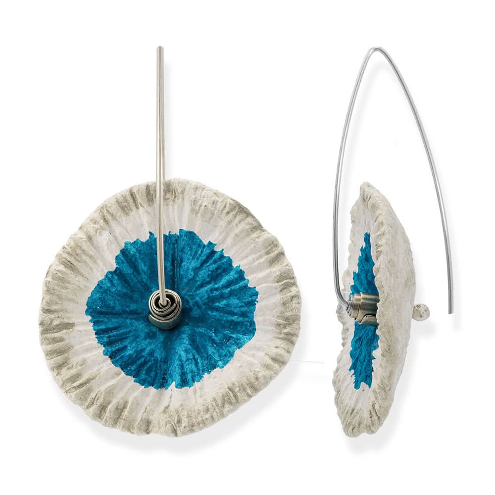 Handmade Flower Earrings Made From Papier-Mâché Turquoise Silver White - Anthos Crafts