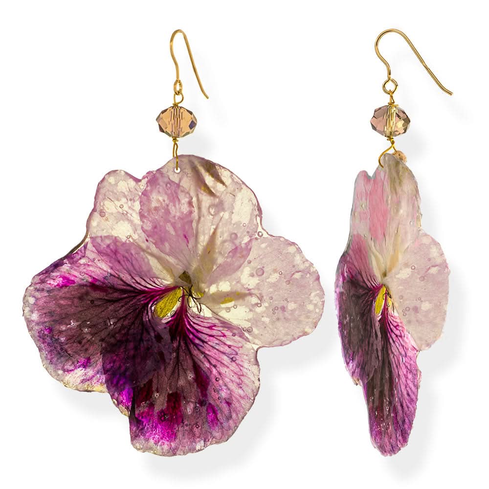 Flower Earrings Pelargonia With Swarovski Stones - Anthos Crafts
