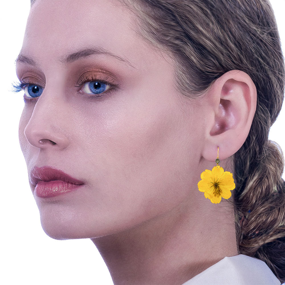 Flower Earrings Orange Daisies Cosmos With Swarovski Stones - Anthos Crafts