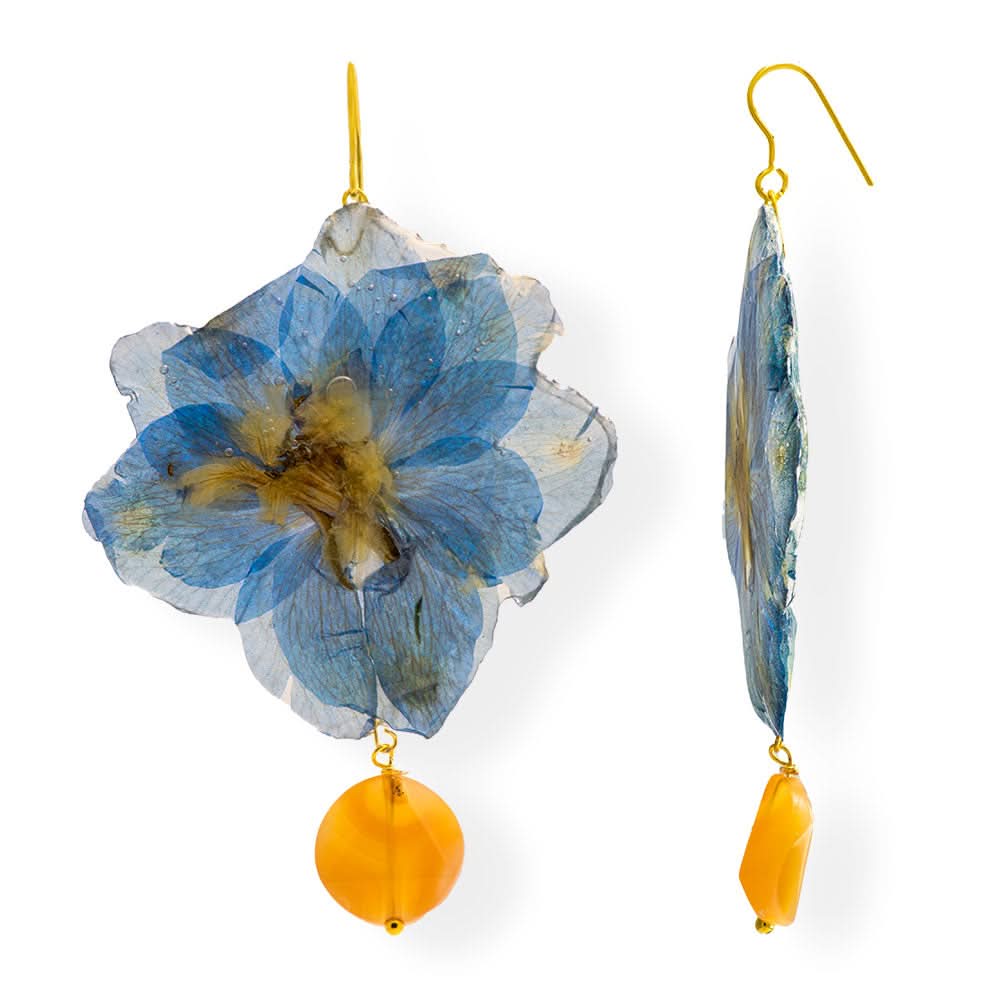 Flower Earrings Delphiniums With Agate Stones - Anthos Crafts