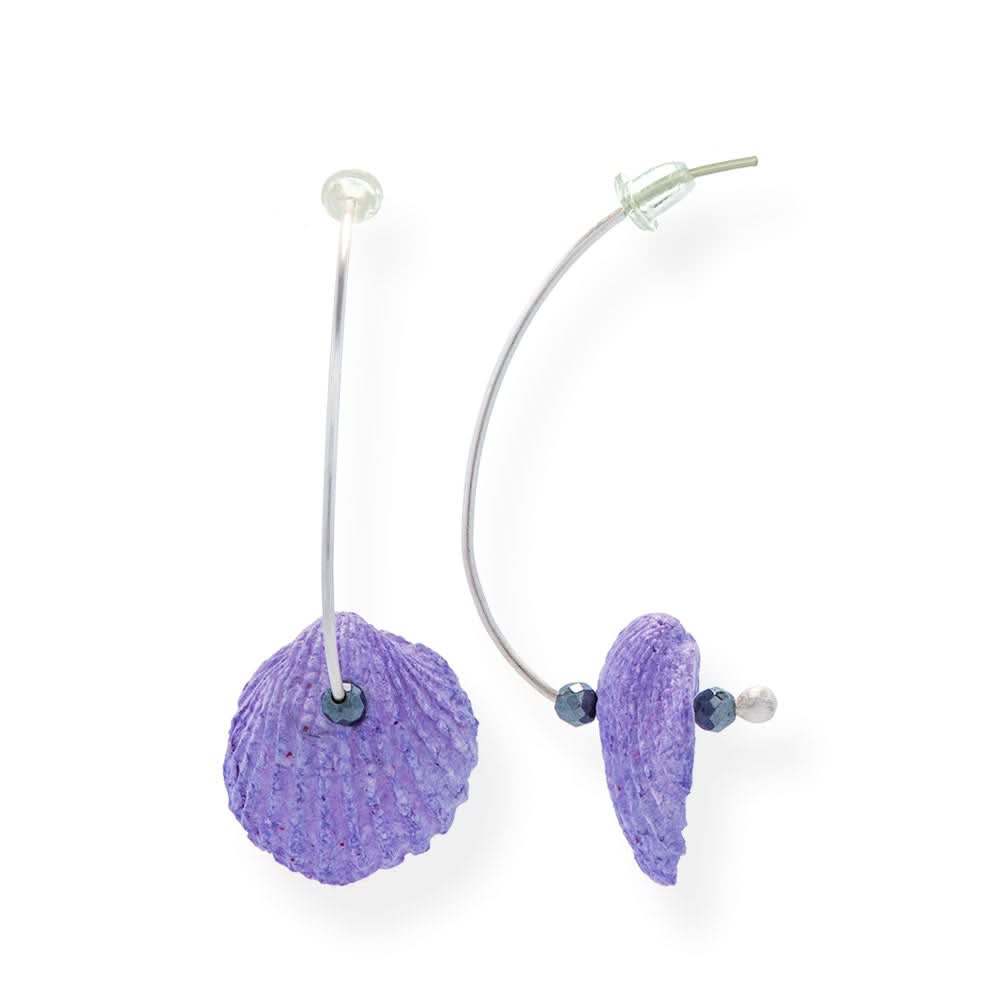 Handmade Half Hoop Earrings Shells Made From Papier-Mâché Lavender - Anthos Crafts