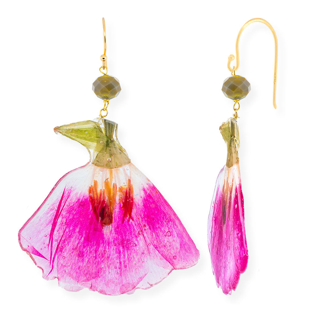 Flower Earrings Godetias With Swarovski Stones - Anthos Crafts