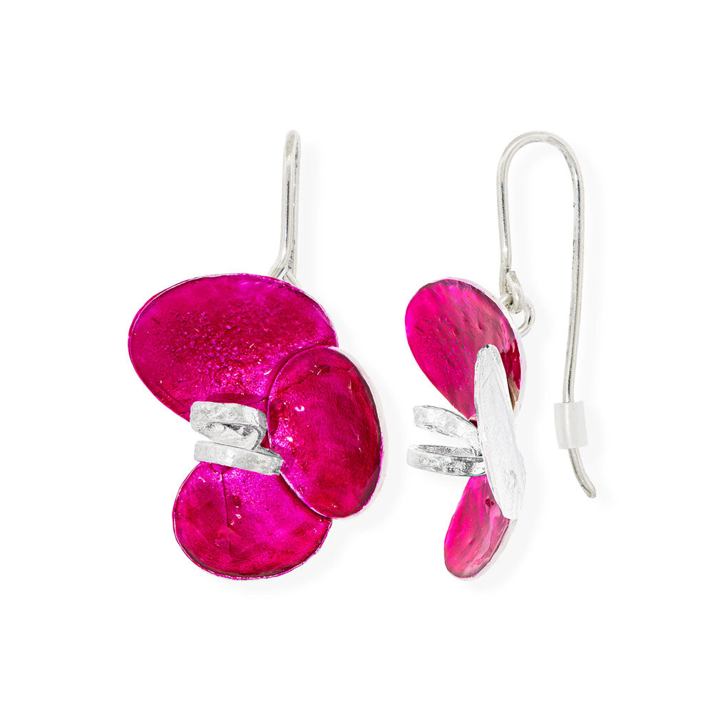 Handmade Silver Fuchsia Dangle Earrings Orchids - Anthos Crafts