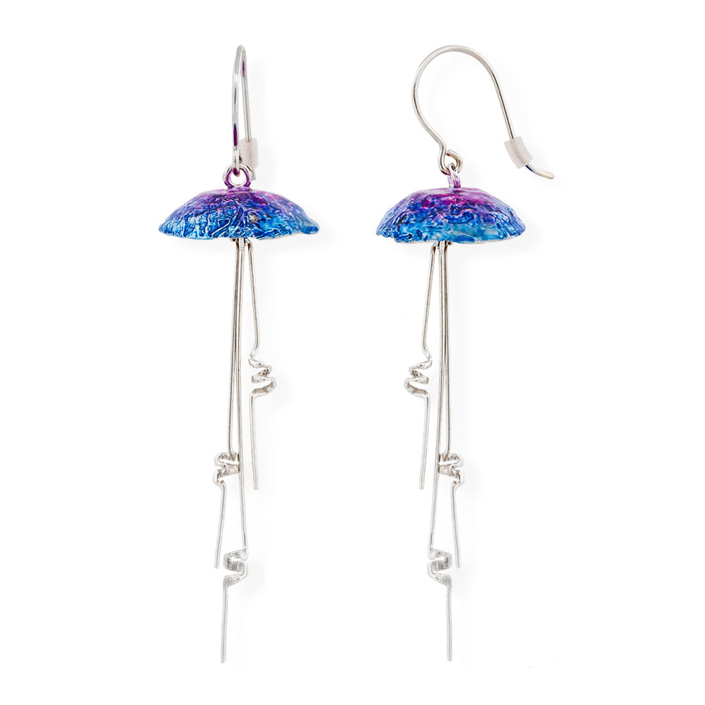 Handmade Silver Jellyfish Dangle Earrings Purple Blue - Anthos Crafts