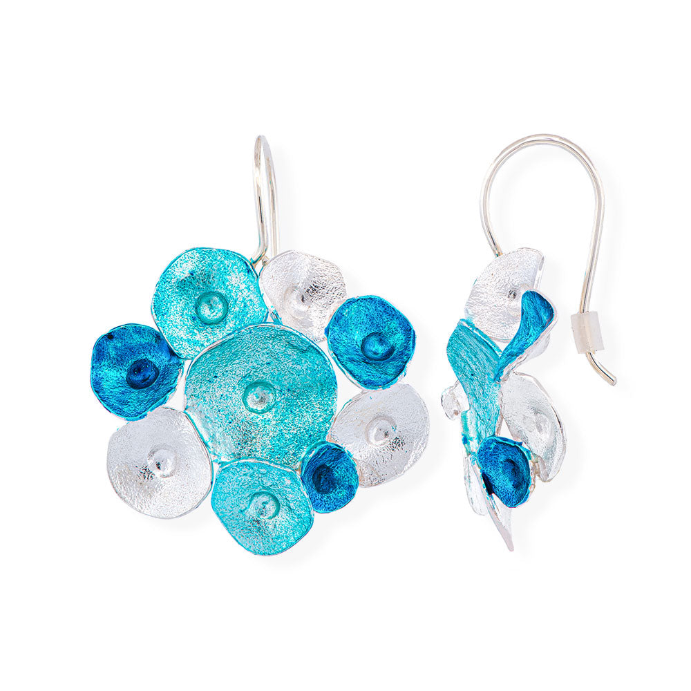 Handmade Silver Earrings Little Flowers Turquoise - Anthos Crafts