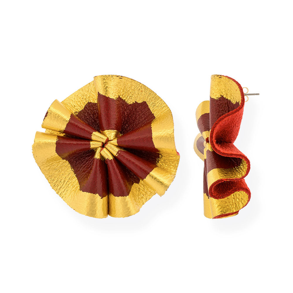 Handmade Leather Burgundy Primula Earrings - Anthos Crafts