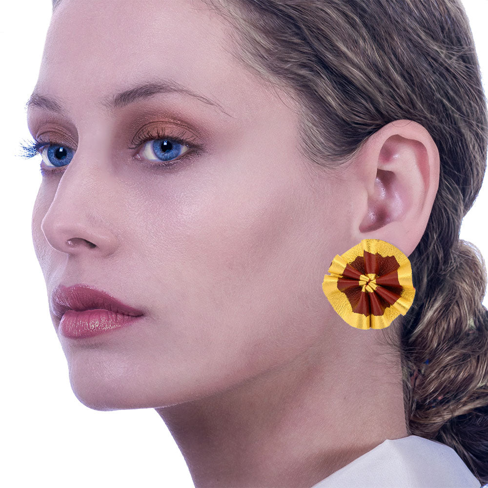 Handmade Leather Burgundy Primula Earrings - Anthos Crafts