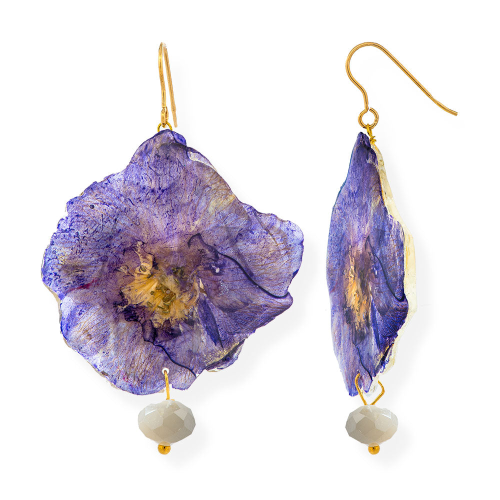 Flower Earrings Made From Purple Primula Petals - Anthos Crafts