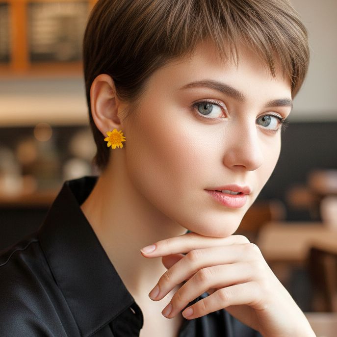 Χειροποίητα Ασημένια Καρφωτά Σκουλαρίκια Κίτρινα Ηλιοτρόπια