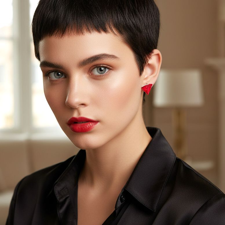 Χειροποίητα Ασημένια Καρφωτά Σκουλαρίκια Κόκκινες Γεωμετρικές Σαΐτες