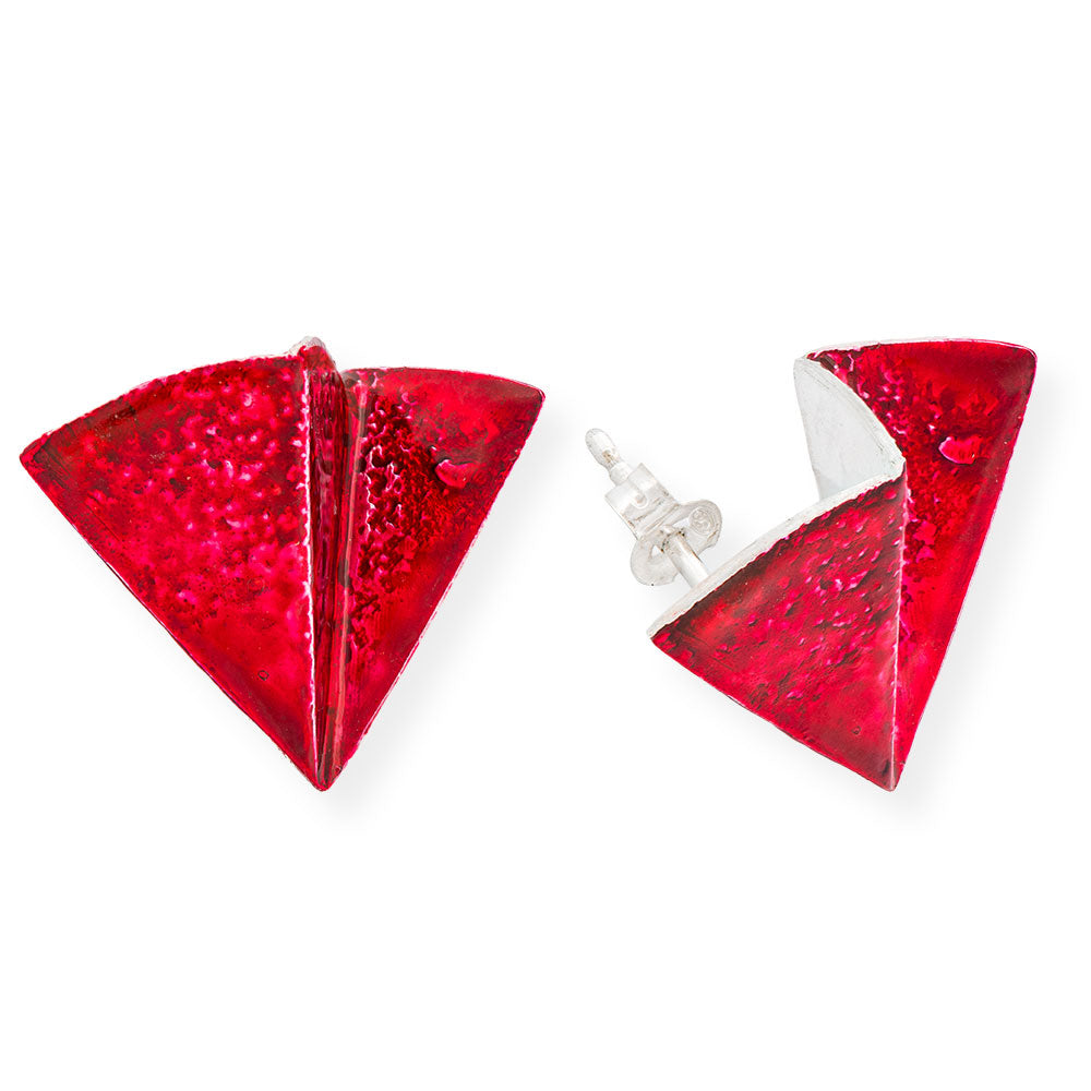 Χειροποίητα Ασημένια Καρφωτά Σκουλαρίκια Κόκκινες Γεωμετρικές Σαΐτες