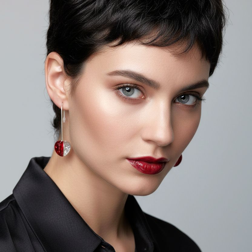 Χειροποίητα Ασημένια Κρεμαστά Σκουλαρίκια Κόκκινα Φύλλα Ευκαλύπτου