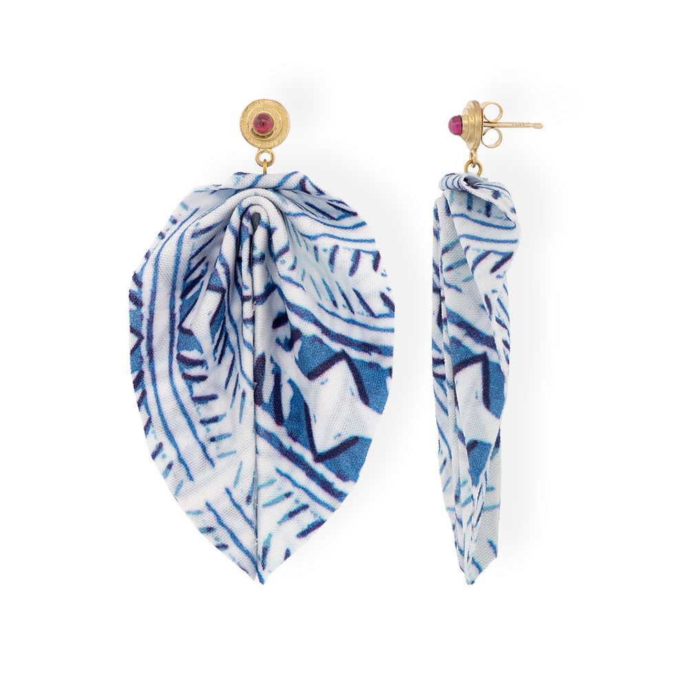 Origami Earrings Navy White Leaves With Amethyst - Anthos Crafts