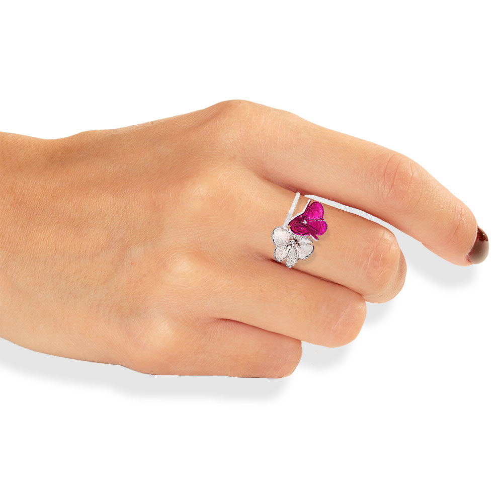 Handmade Silver Fuchsia Double Clovers Ring - Anthos Crafts