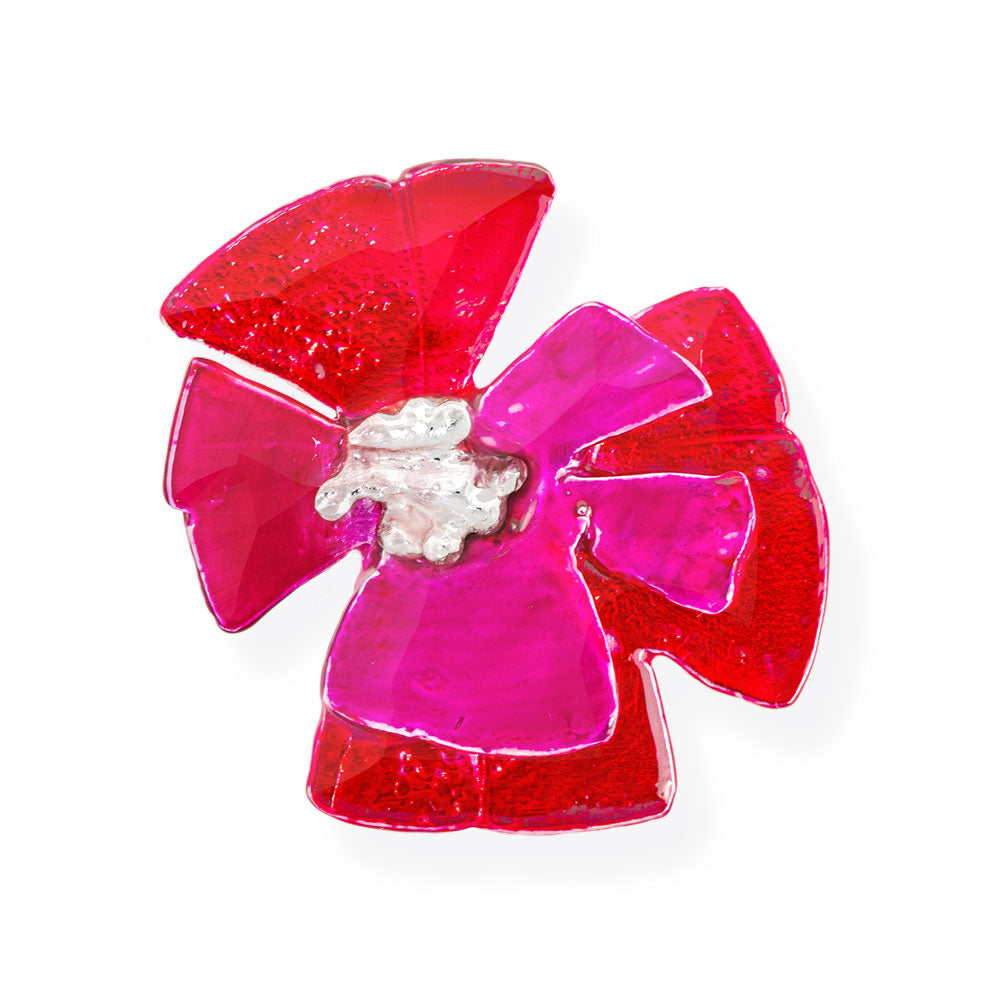Handmade Silver Red Fuchsia Flower Ring - Anthos Crafts