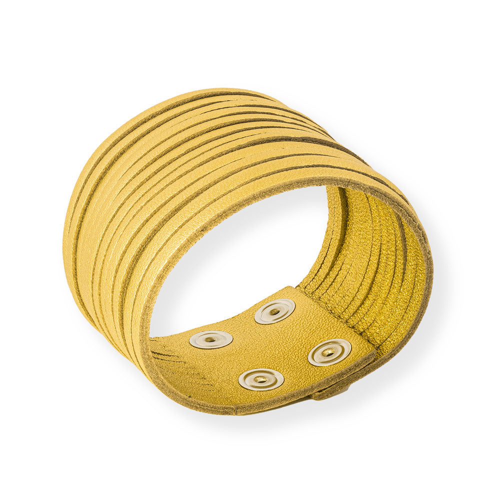 Handmade Leather Bracelet Sparkling Gold Fringes - Anthos Crafts