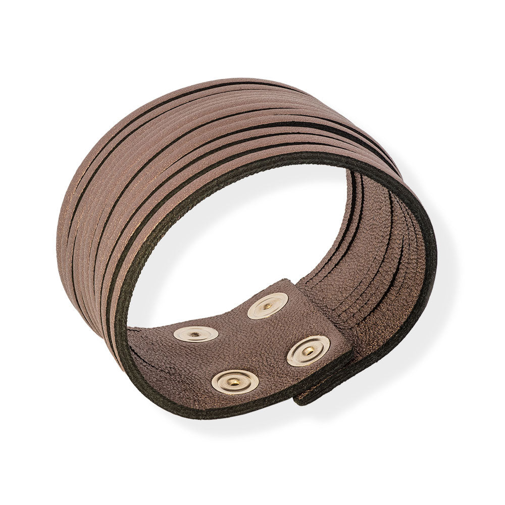 Handmade Leather Bracelet Sparkling Bronze Fringes - Anthos Crafts
