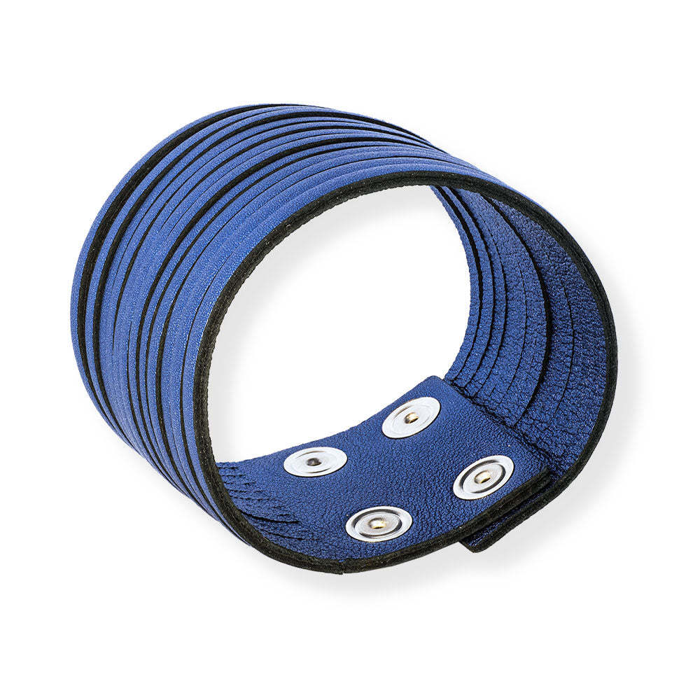 Handmade Leather Bracelet Sparkling Navy Blue Fringes - Anthos Crafts